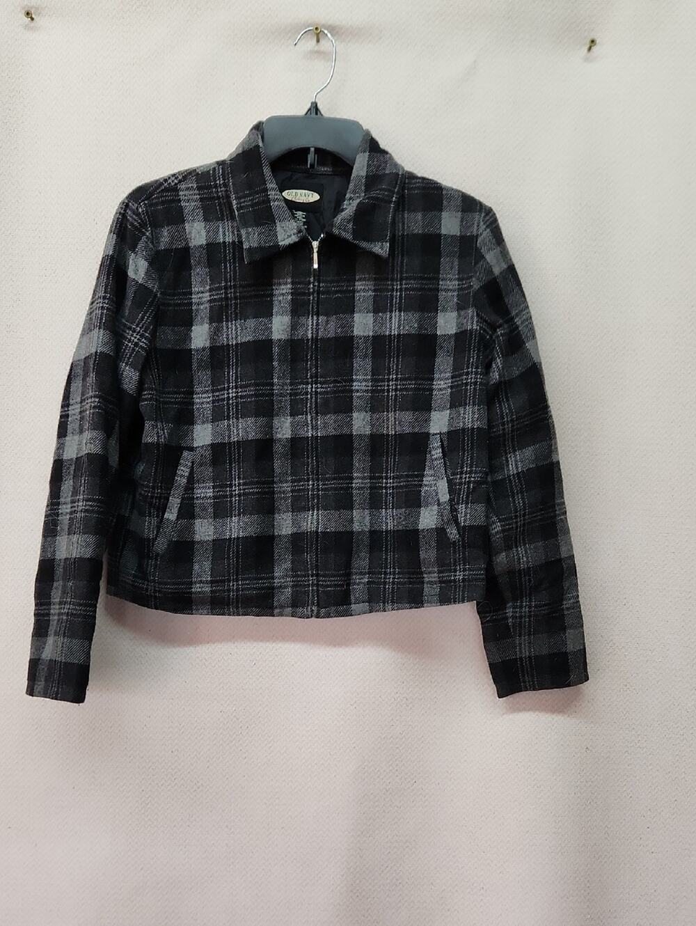 Old Navy Black & Gray Plaid Zip Jacket